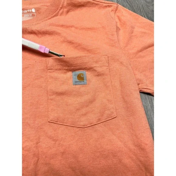 Carhartt Shirt Mens M Pocket Tee Logo Orange Loose Fit Short Sleeve Workwear - Picture 6 of 6